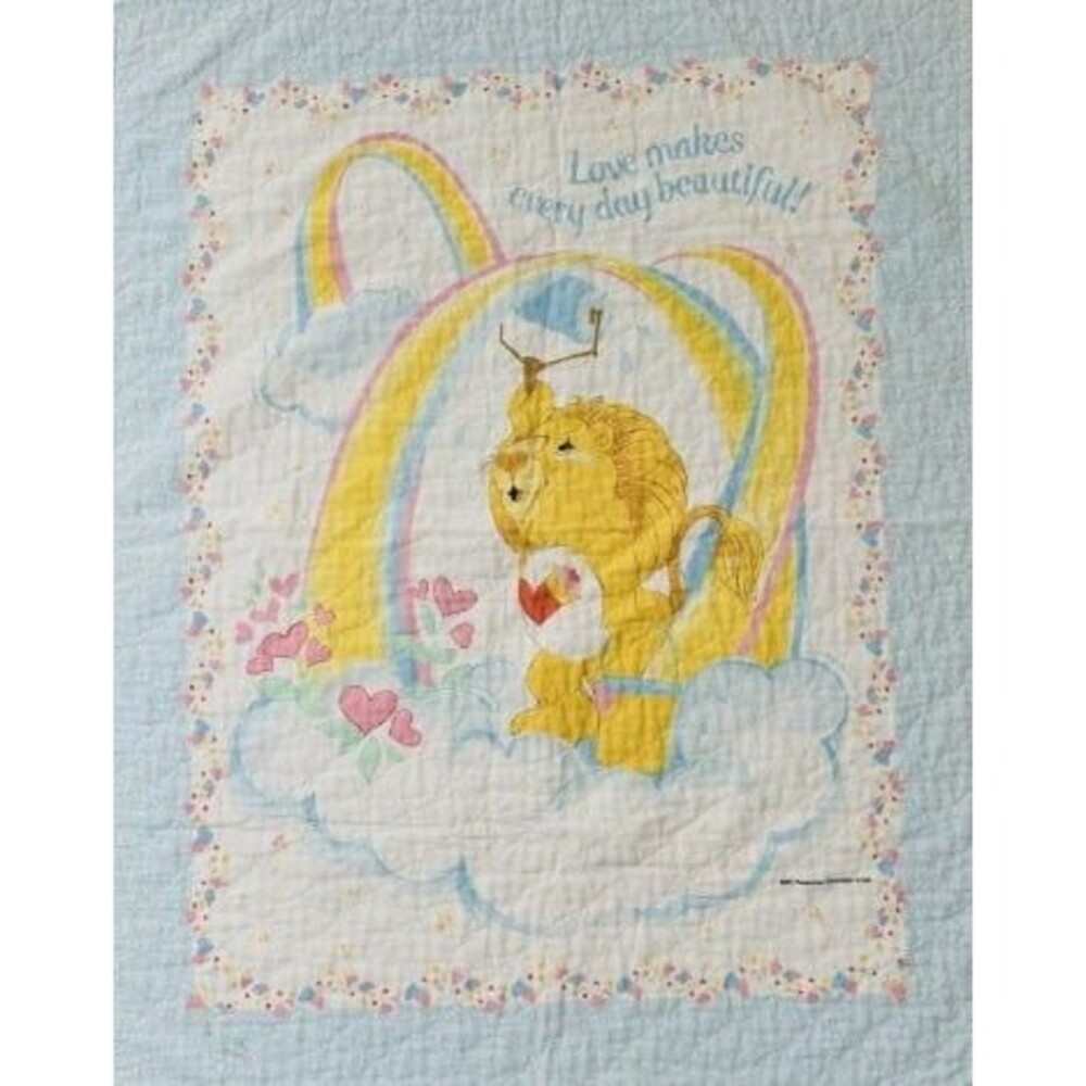 Vtg Care Bears Brave Lion Baby Quilt 1985 American Greetings 42x32 nursery duvet